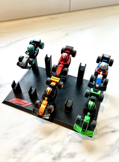Stativ till 10st Lego F1 Minifig bilar